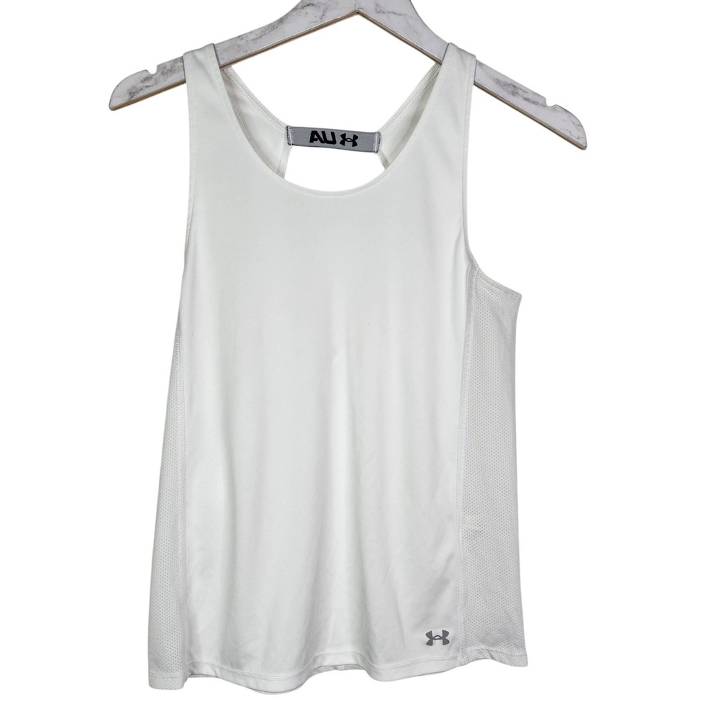 UNDER ARMOUR HeatGear Tank Top Womens Small White Fitted Racerback Mesh Athletic